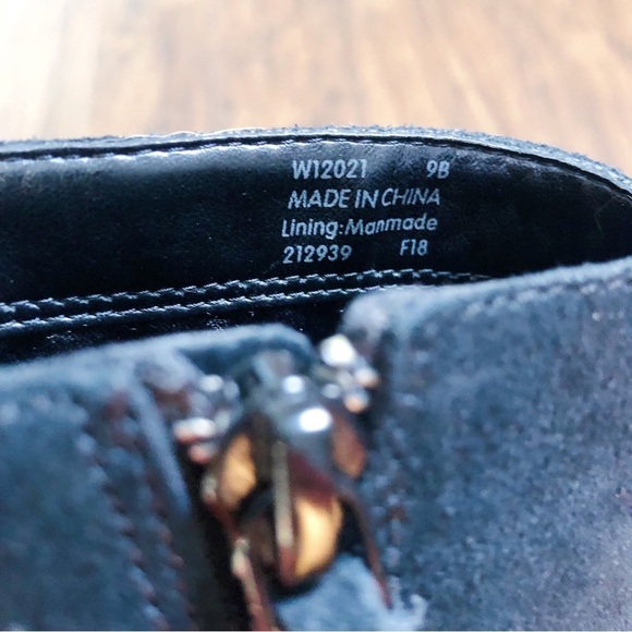 Cole Haan • Harrington Grand Riding Booties heel ankle boots black suede buckle - Picture 5 of 9